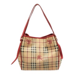 Burberry Red/Beige Haymarket Coated Canvas and Leather Canterbury Tote