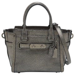 Coach Metallic Grey Leather Swagger 20 Crossbody Bag