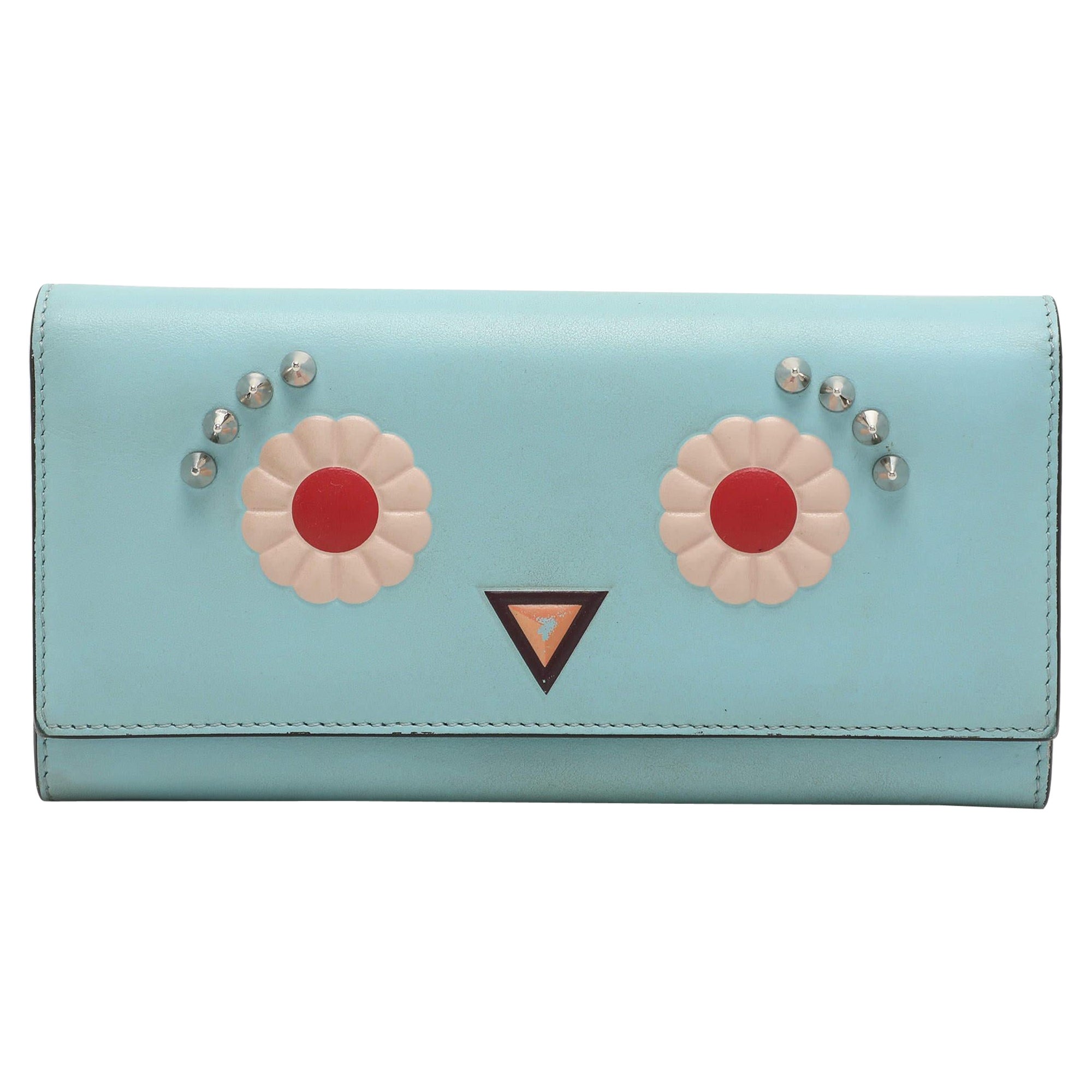 Fendi Blue Leather Embellished Wallet On Chain For Sale