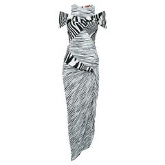 Missoni Black Stripe Stretch Knit Draped Off-shoulder Midi Dress M