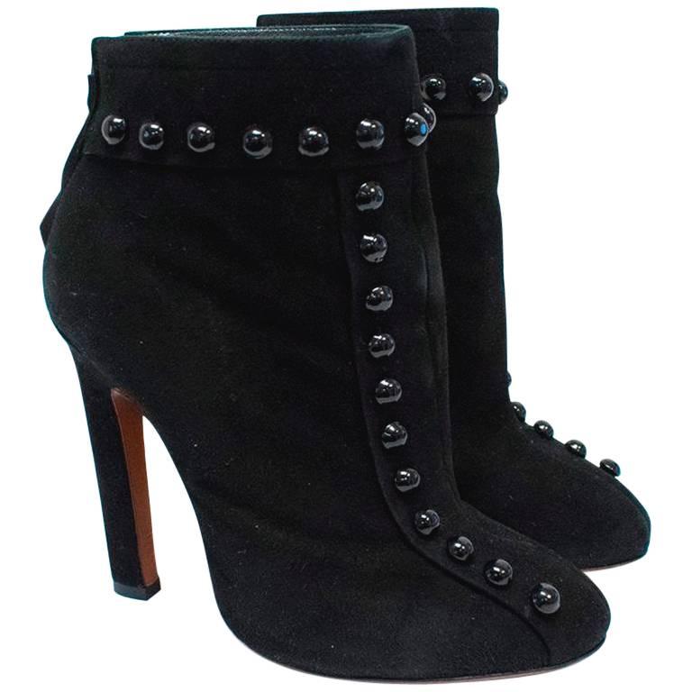 Alaia Black Suede Studded Ankle Boots  For Sale