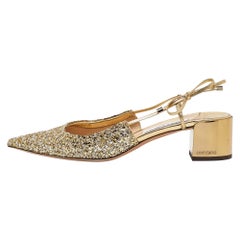 Jimmy Choo Gold Glitter Gemista Mules Size 40