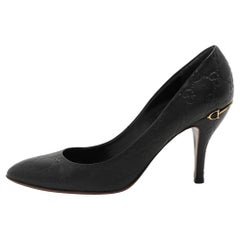 Gucci Black Guccissima Leather Horsebit Pumps Size 39.5