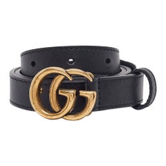 Gucci Black Leather GG Marmont Slim Belt 75 CM