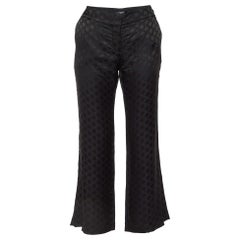 Balmain Black Logo Jacquard Silk Blend Palazzo Pants L
