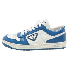 Prada White/Blue Leather Downtown Low Top Sneakers Size 39