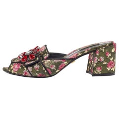 Dolce & Gabbana Black Brocade Fabric Floral Print Slide Sandals Size 41