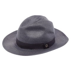 Cappello da sole Emporio Armani grigio con logo in rafia intrecciata