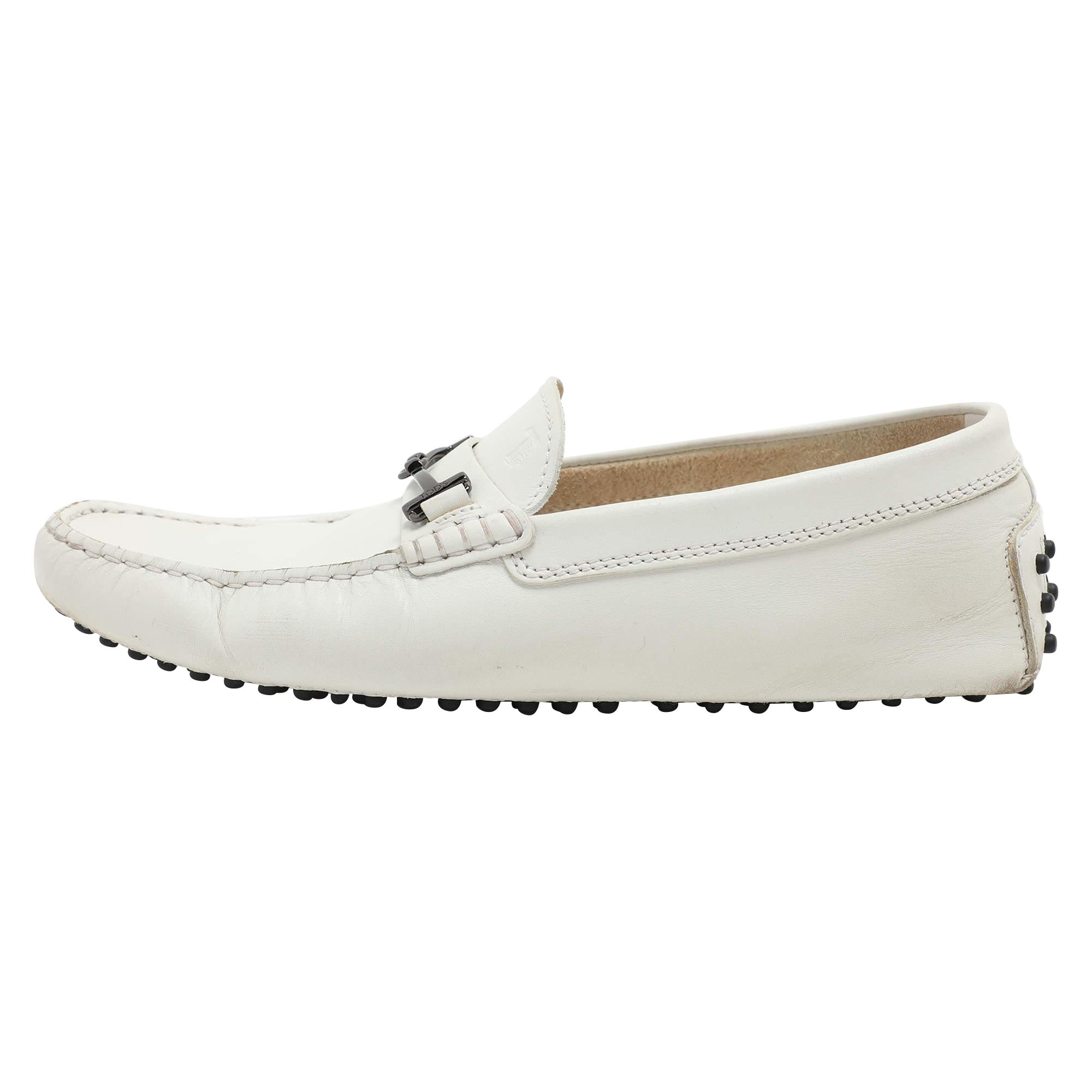 Tod's White Leather Double T Loafers Size 40 For Sale