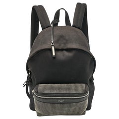 Saint Laurent Black Canvas and Leather City Studded Backpack