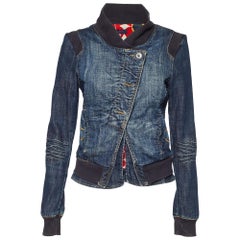 Kenzo Blau gewaschene asymmetrische Denim-Jacke L