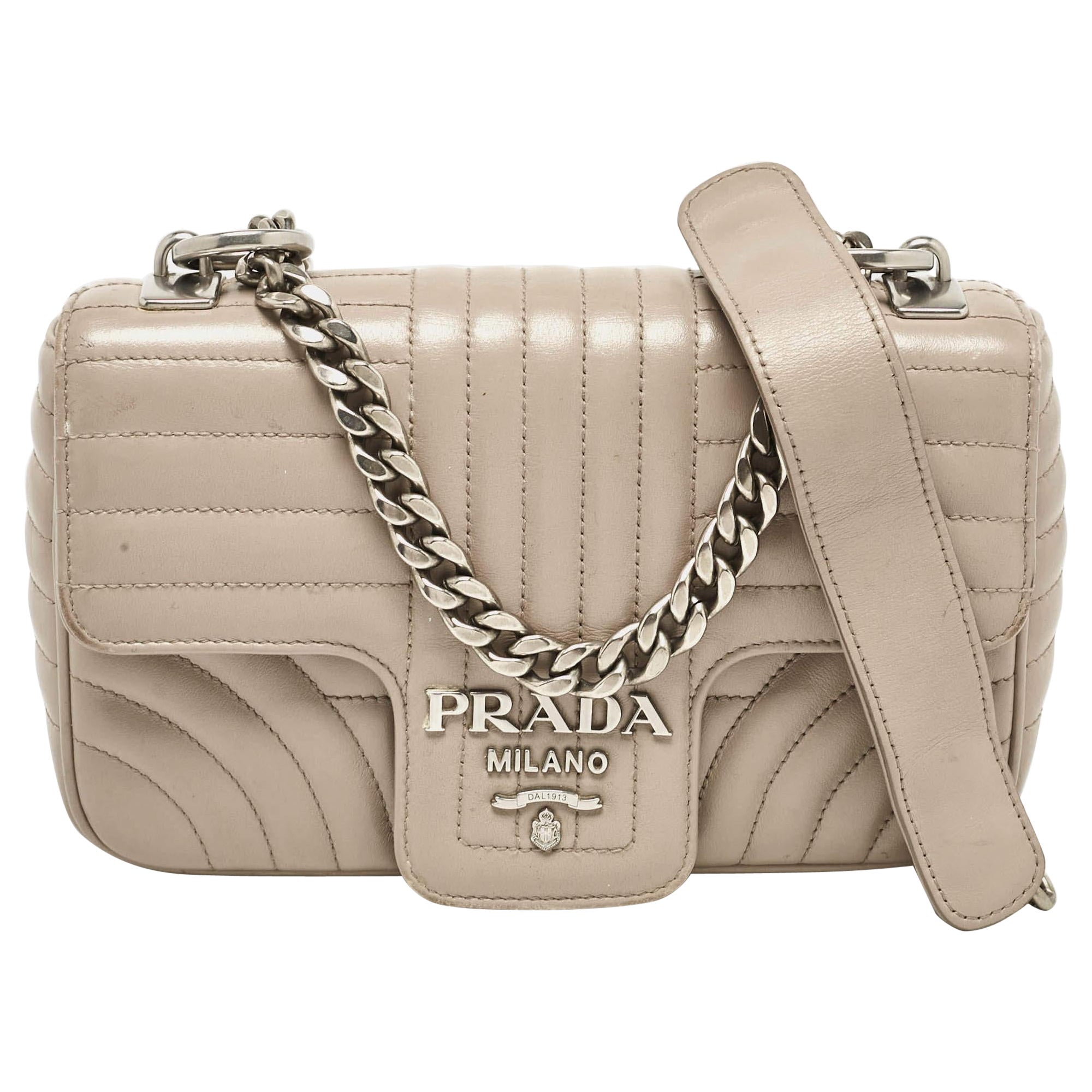 Prada Grey Diagramme Leather Flap Crossbody Bag For Sale