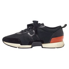 Hermes Black Leather and Mesh Low Top Sneakers Size 40