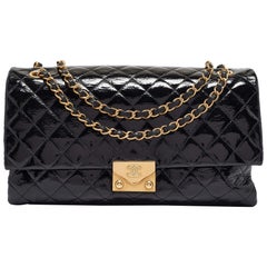 Chanel Black Quilted Patent and Leather Pagoda Accordion Flap Bag