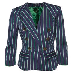 Elisabetta Franchi Marineblauer gestreifter Blazer mit Knopfleiste M