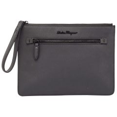 Salvatore Ferragamo Dark Grey Leather Clutch