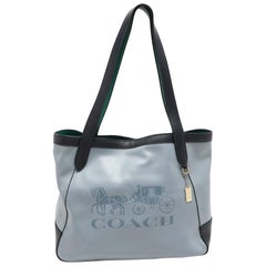 Coach Blue Leather Horse And Carriage Tote