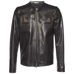 Fendi Black Leather Studded Biker Jacket L