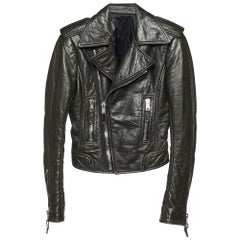 Balenciaga Black Leather Zip-Up Biker Jacket S