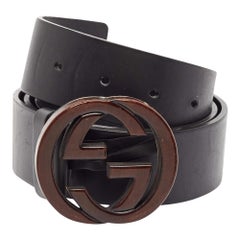Gucci Black Leather Interlocking G Belt 95CM