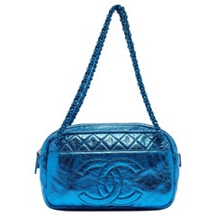 Chanel Blue Glazed Leather Modern Chain Camera Bag