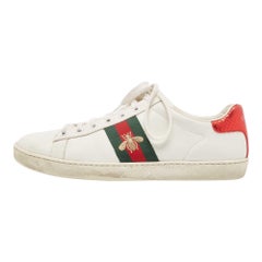 Gucci White Leather Embroidered Bee Ace Sneakers Size 39.5