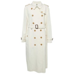 Burberry London Off White Cotton Canvas Double Breasted Long Coat L