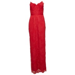 Marchesa Notte Floral Lace Strapless Maxi Dress XS
