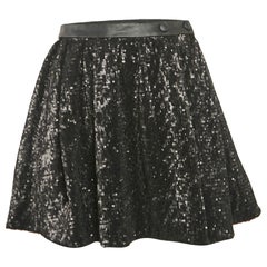 Maje Black Sequin Detail Tulle Pleated Mini Skirt L