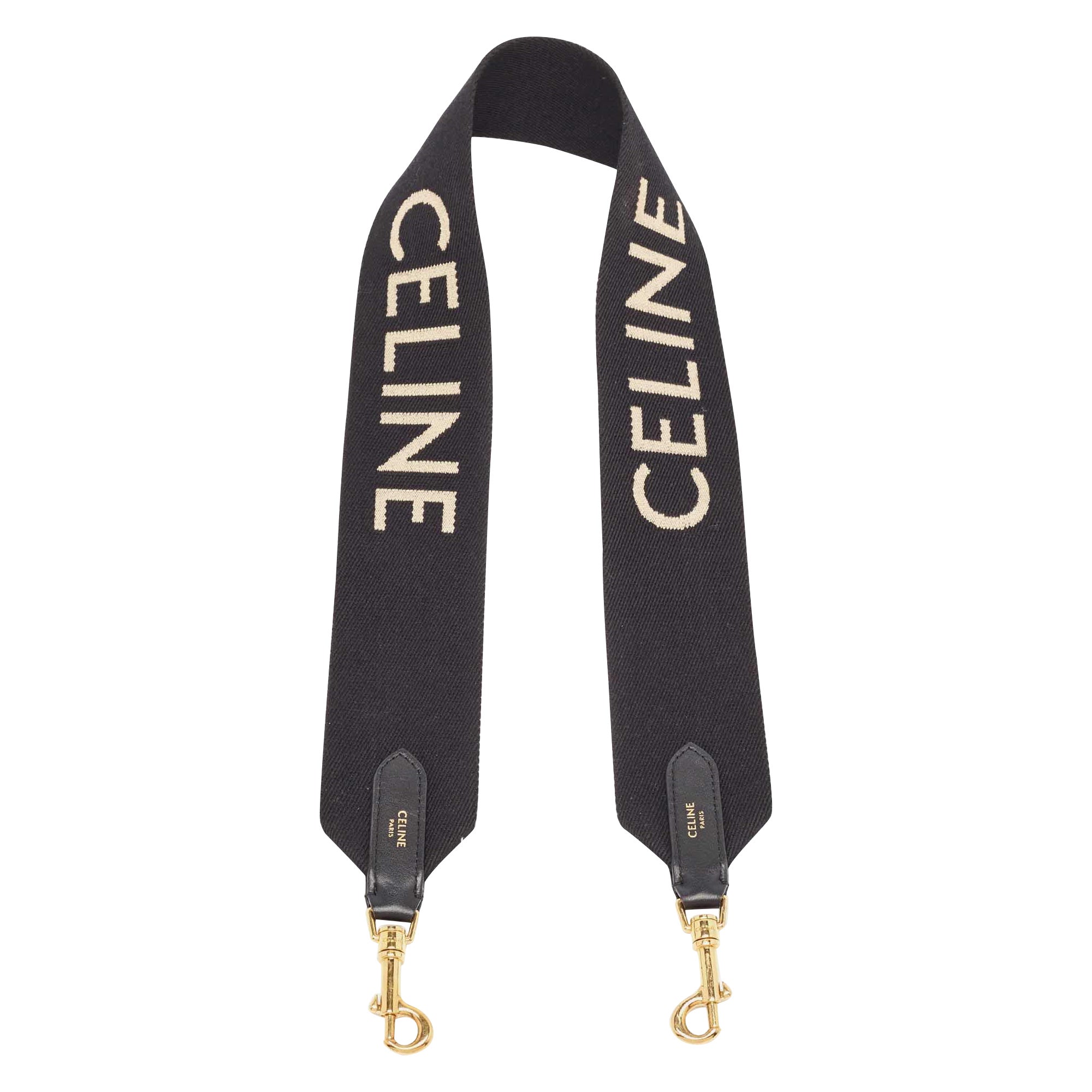 Celine Black Logo Canvas and Leather Shoulder Bag Strap For Sale