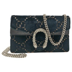 Gucci Teal Blue GG Velvet and Leather Super Mini Dionysus Crossbody Bag