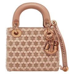 Dior Peach Leather and Suede Mini Beaded Ribbon Lady Dior Tote