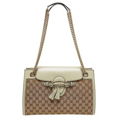 Gucci Beige/White GG Canvas and Leather Large Emily Chain Shoulder Bag