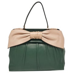 Valentino Green/Beige Leather Aphrodite Bow Top Handle Bag