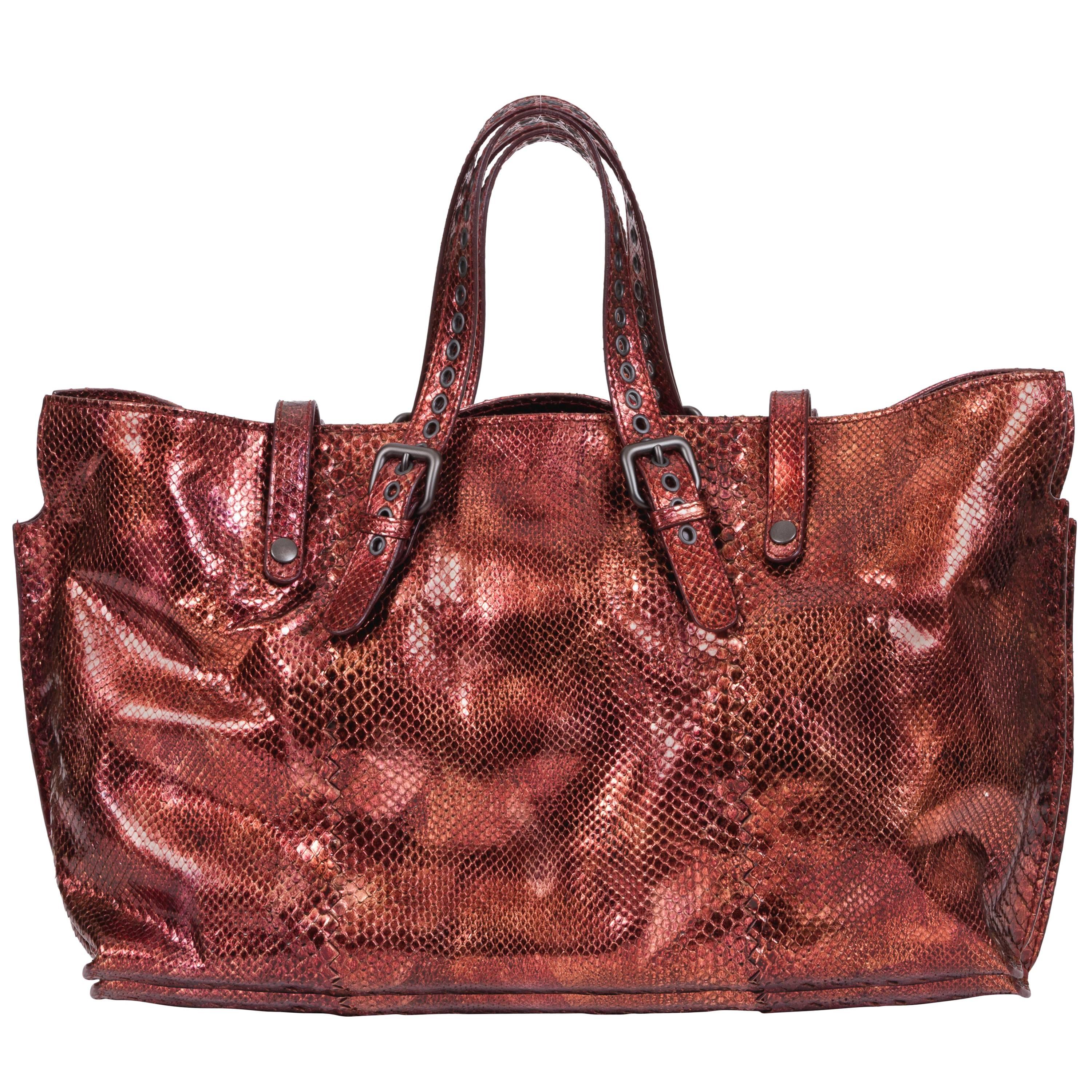 Bottega Veneta Metallic Rust Python Tote Bag For Sale