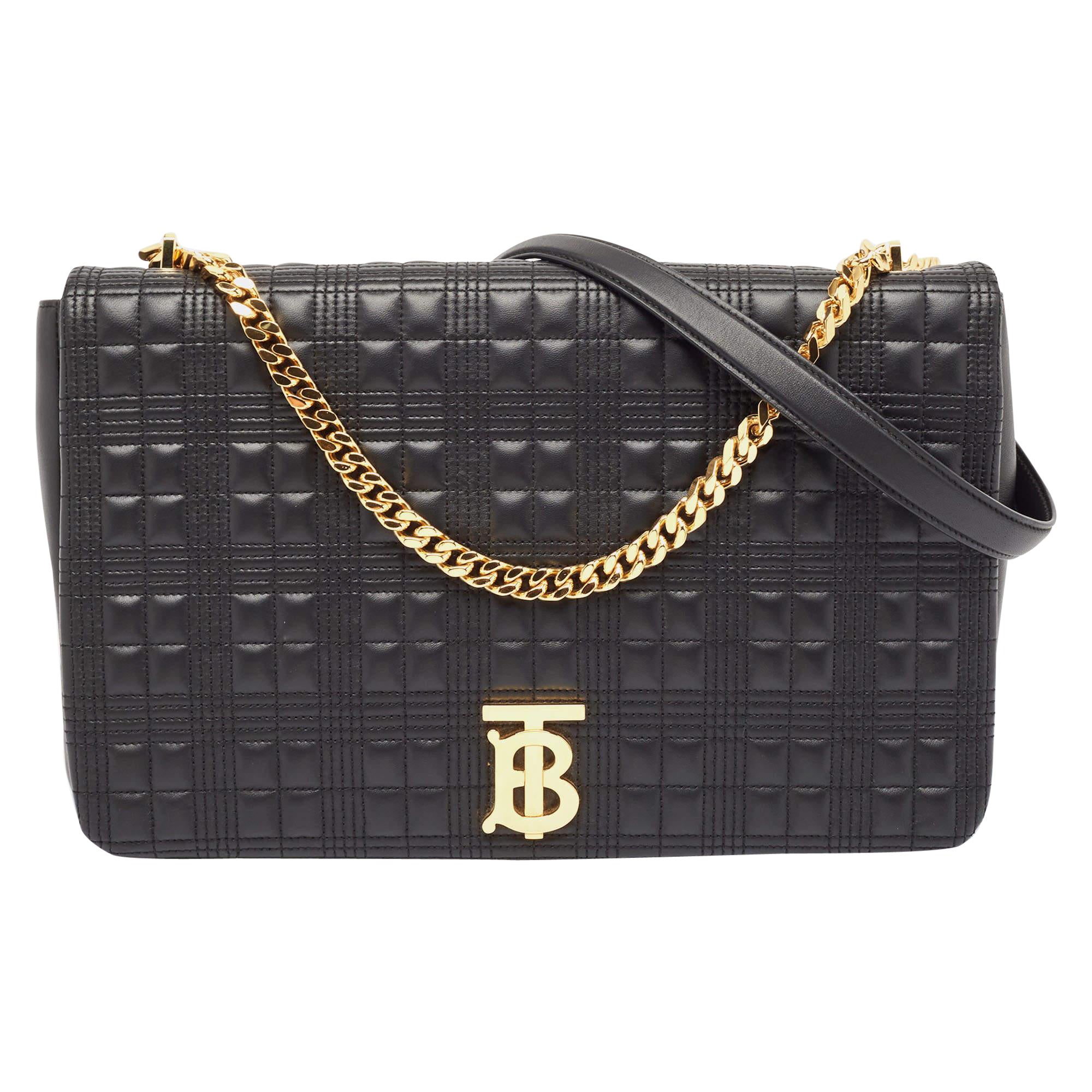 Burberry Black Quilted Leather Lola Flap Shoulder Bag