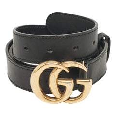 Gucci Black Leather GG Marmont Buckle Belt 90CM