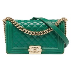 Chanel Green Quilted Leather Medium Boy Flap Bag