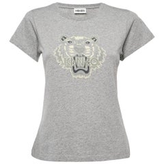 Kenzo - Maglietta in jersey floccato con logo della tigre grigia S