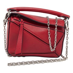 Loewe Red Leather Nano Puzzle Shoulder Bag
