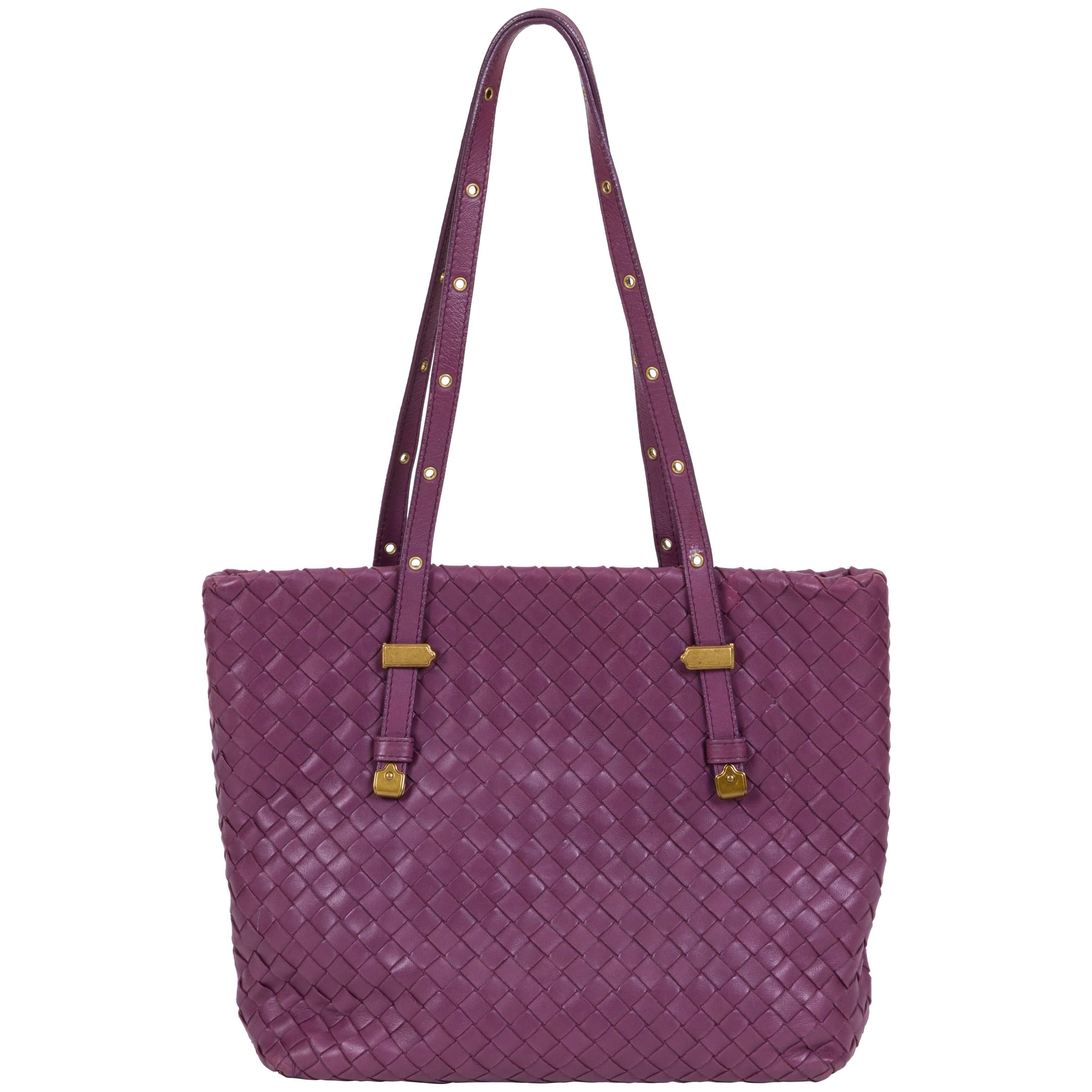Bottega Veneta Purple Woven Medium Tote  Bag