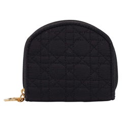 Dior Schwarz Cannage Stoff Zip um Münze Geldbörse