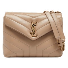 Saint Laurent Beige Matelassé Leather Small Loulou Shoulder Bag
