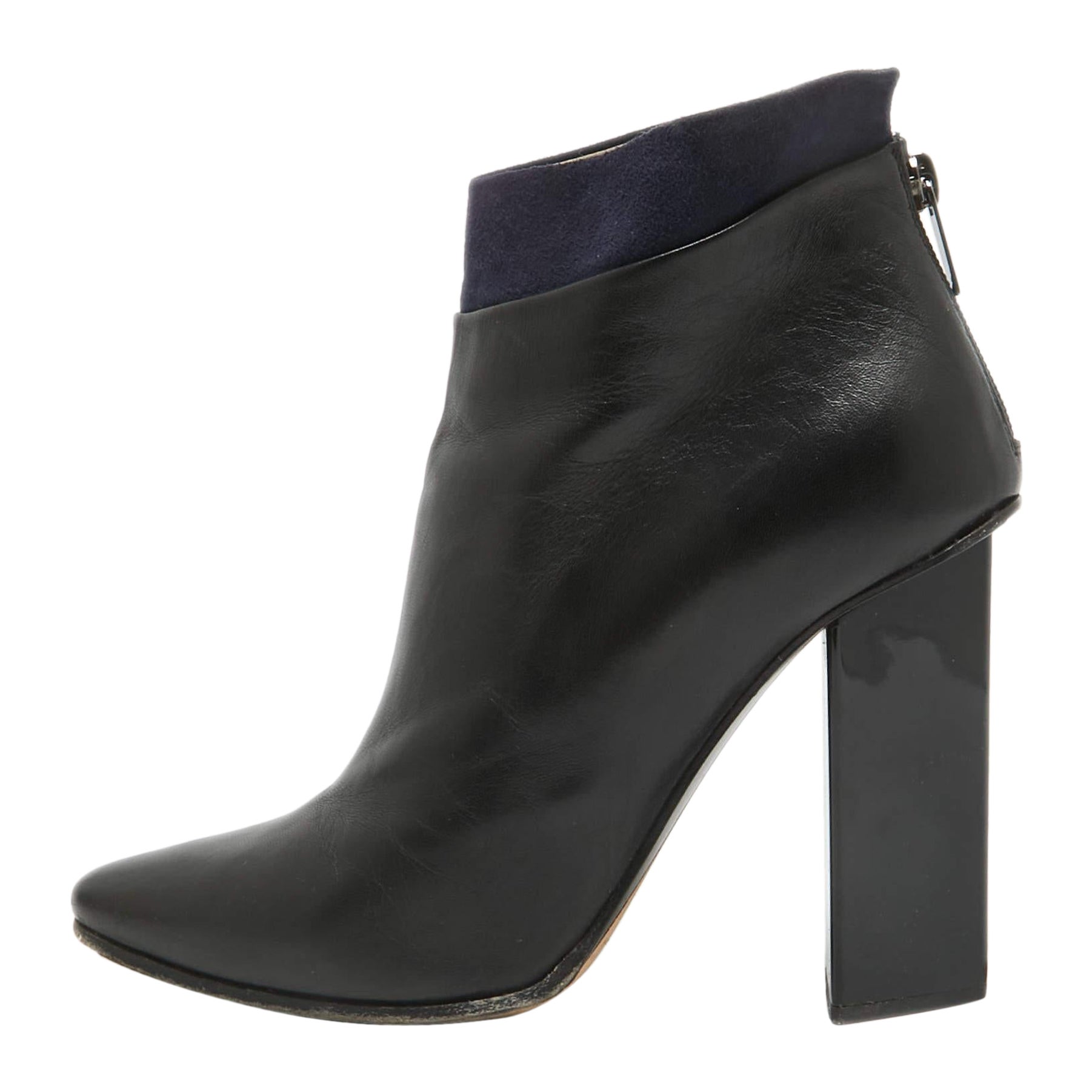 Jimmy Choo Noir/Bleu marine  Bottes de longueur cheville en cuir et daim taille 38,5