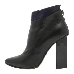 Jimmy Choo Black/Navy Blue  Leather and Suede Ankle Length Boots Size 38.5