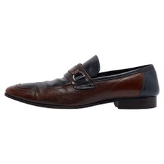 Dolce & Gabbana Navy Blue/Brown Leather Buckle Loafers Size 42.5