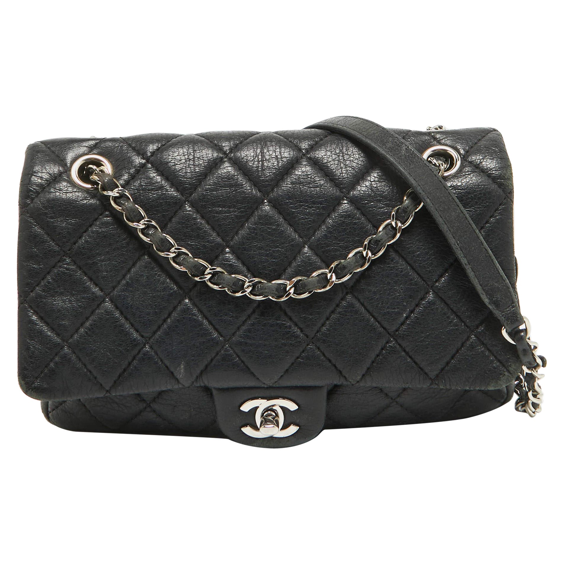Chanel Black Quilted Leather Medium Soft Easy Flap Bag For Sale