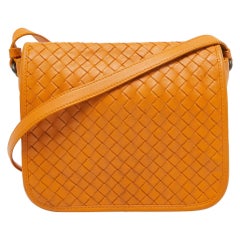 Bottega Veneta Orange Intrecciato Leather Full Flap Crossbody Bag