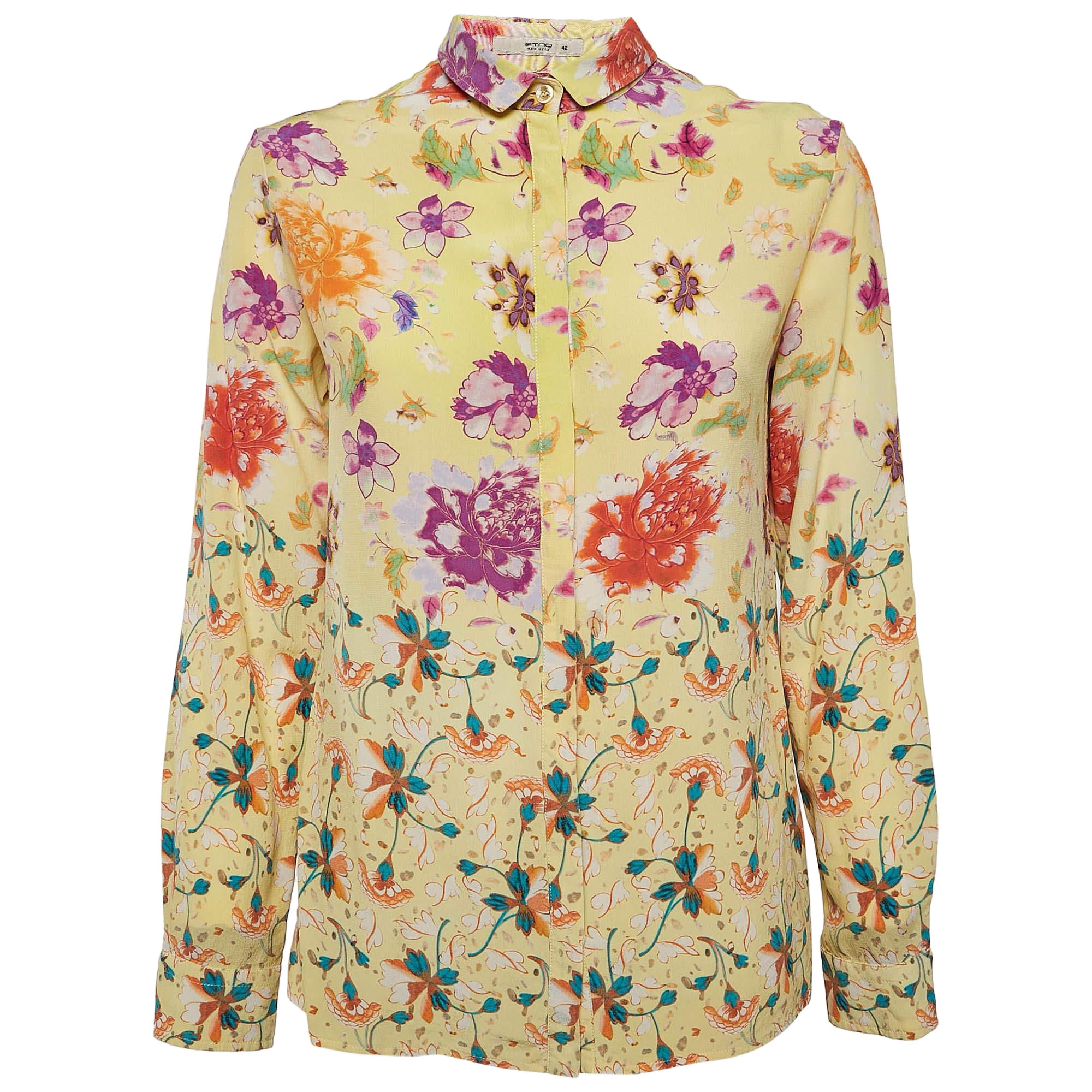 Etro Camisa de manga larga de seda floral amarilla M