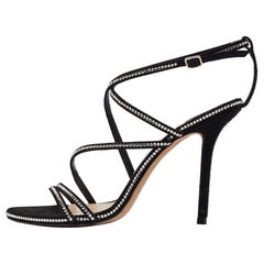 Jimmy Choo Black Crystal Embellished Suede Dudette Sandals Size 38